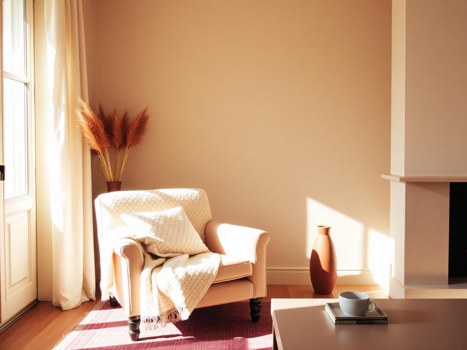 De warme living van Mona Vida met een crèmekleurige zetel en bordeaux accenten